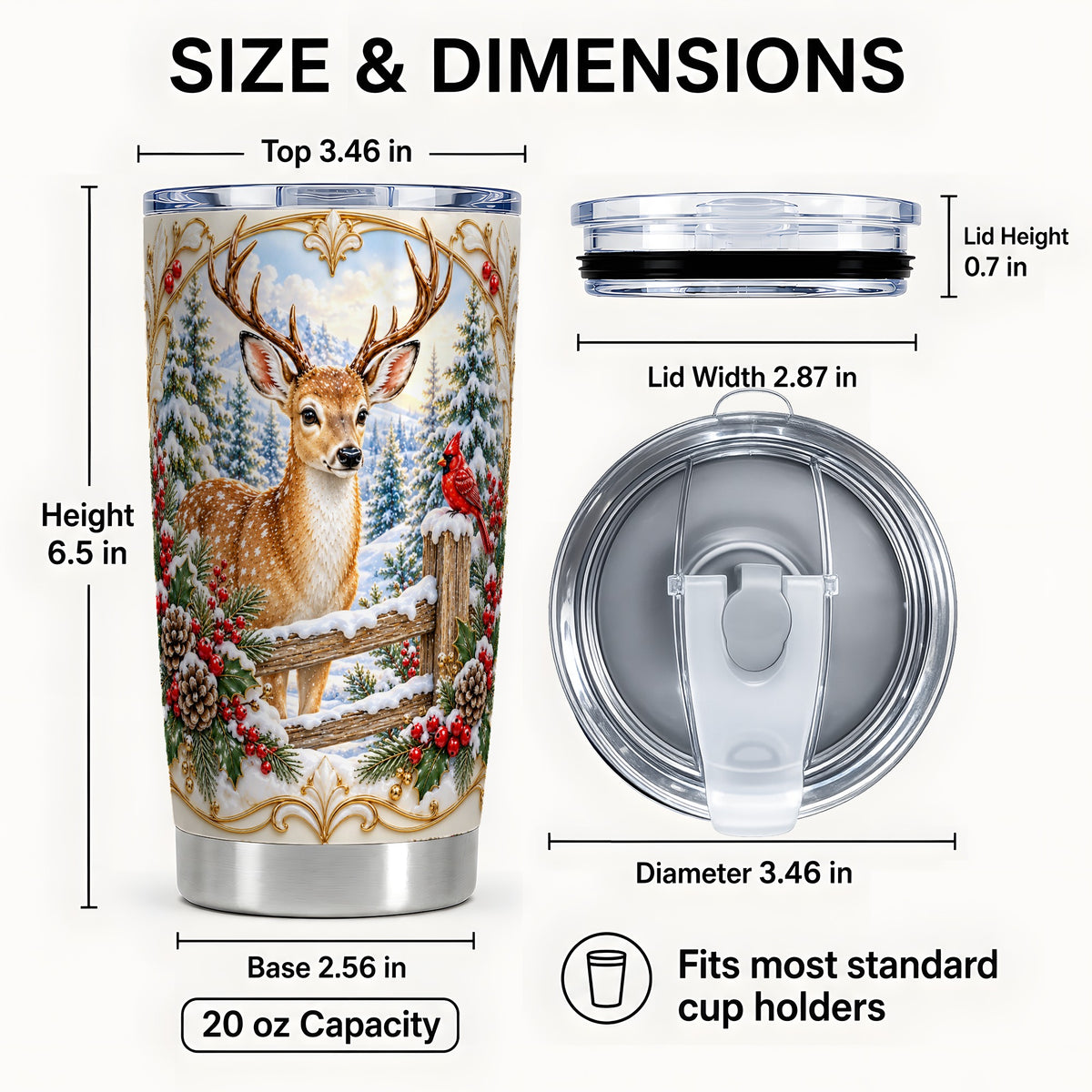 #pl[20oz|Steel] Christmas Deer Tumbler 20oz, Ornate Stainless Steel Travel Cup