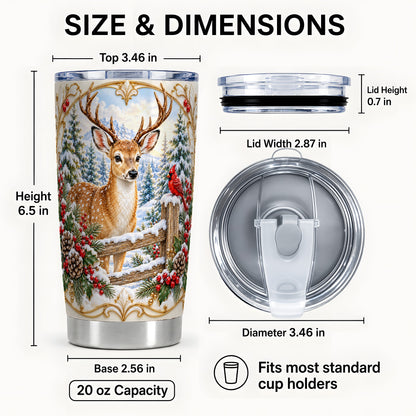 #pl[20oz|Steel] Christmas Deer Tumbler 20oz, Ornate Stainless Steel Travel Cup