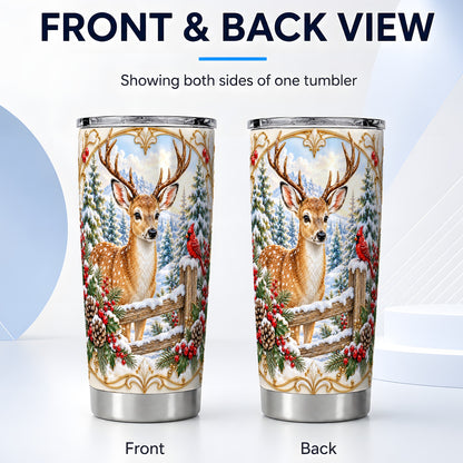 #pl[20oz|Steel] Christmas Deer Tumbler 20oz, Ornate Stainless Steel Travel Cup