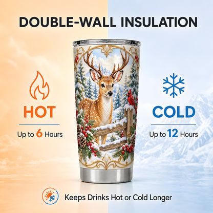Christmas Deer Tumbler 20oz, Ornate Stainless Steel Travel Cup