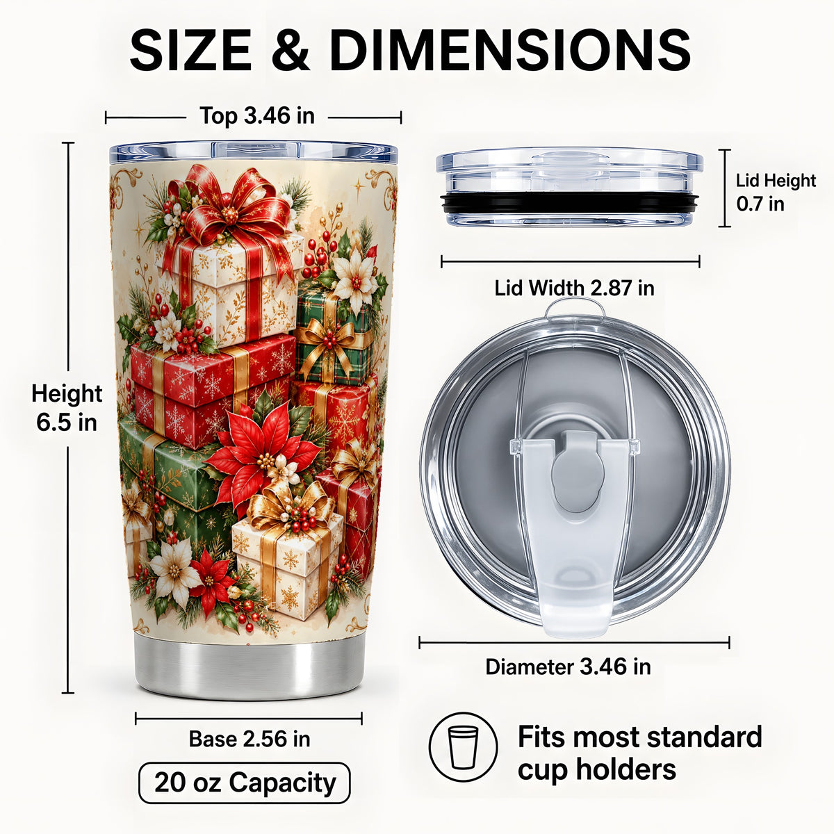 #pl[20oz|Steel] Christmas Presents 20oz Tumbler, Festive Stainless Steel Travel Cup