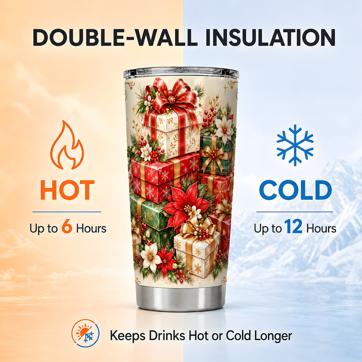 Christmas Presents 20oz Tumbler, Festive Stainless Steel Travel Cup