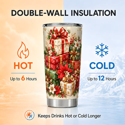 Christmas Presents 20oz Tumbler, Festive Stainless Steel Travel Cup