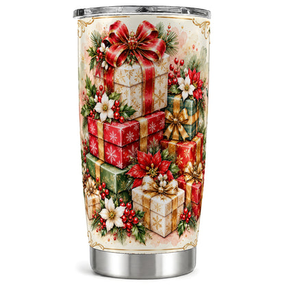 Christmas Packages 20oz Tumbler, Red Ribbon Stainless Steel Travel Cup