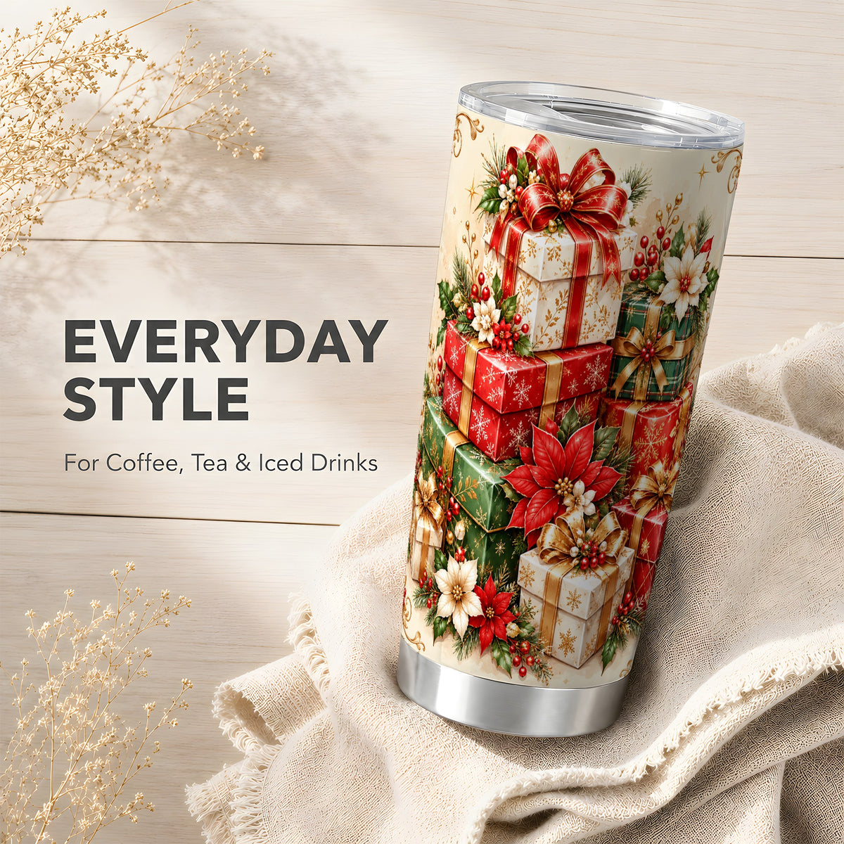 Christmas Presents 20oz Tumbler, Festive Stainless Steel Travel Cup