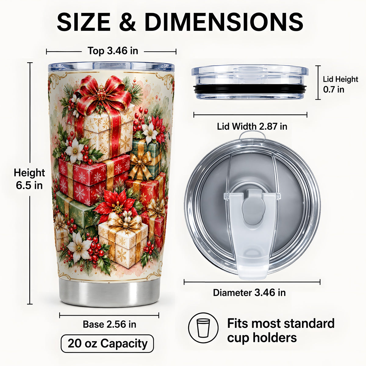 #pl[20oz|Steel] Christmas Packages 20oz Tumbler, Red Ribbon Stainless Steel Travel Cup