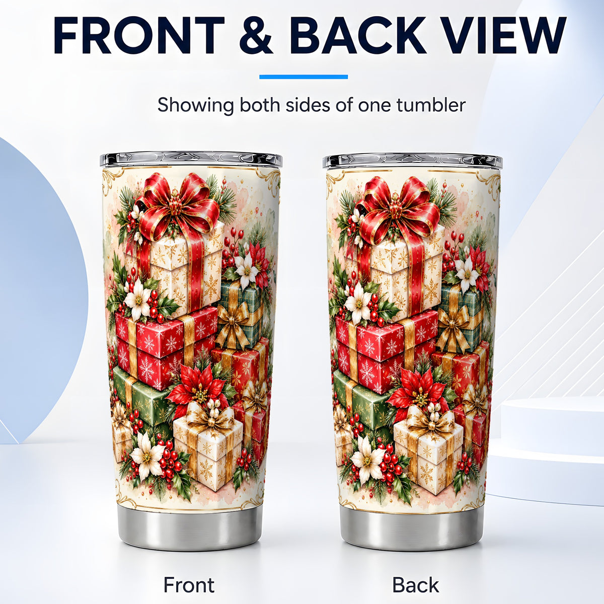 #pl[20oz|Steel] Christmas Packages 20oz Tumbler, Red Ribbon Stainless Steel Travel Cup
