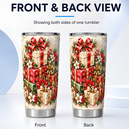 #pl[20oz|Steel] Christmas Packages 20oz Tumbler, Red Ribbon Stainless Steel Travel Cup