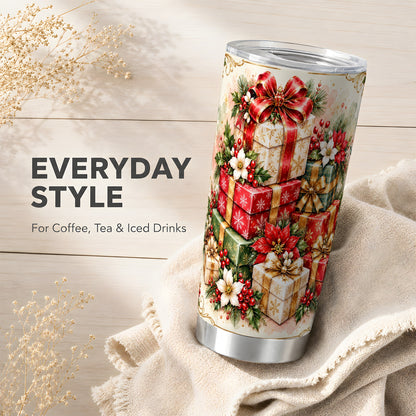 Christmas Packages 20oz Tumbler, Red Ribbon Stainless Steel Travel Cup