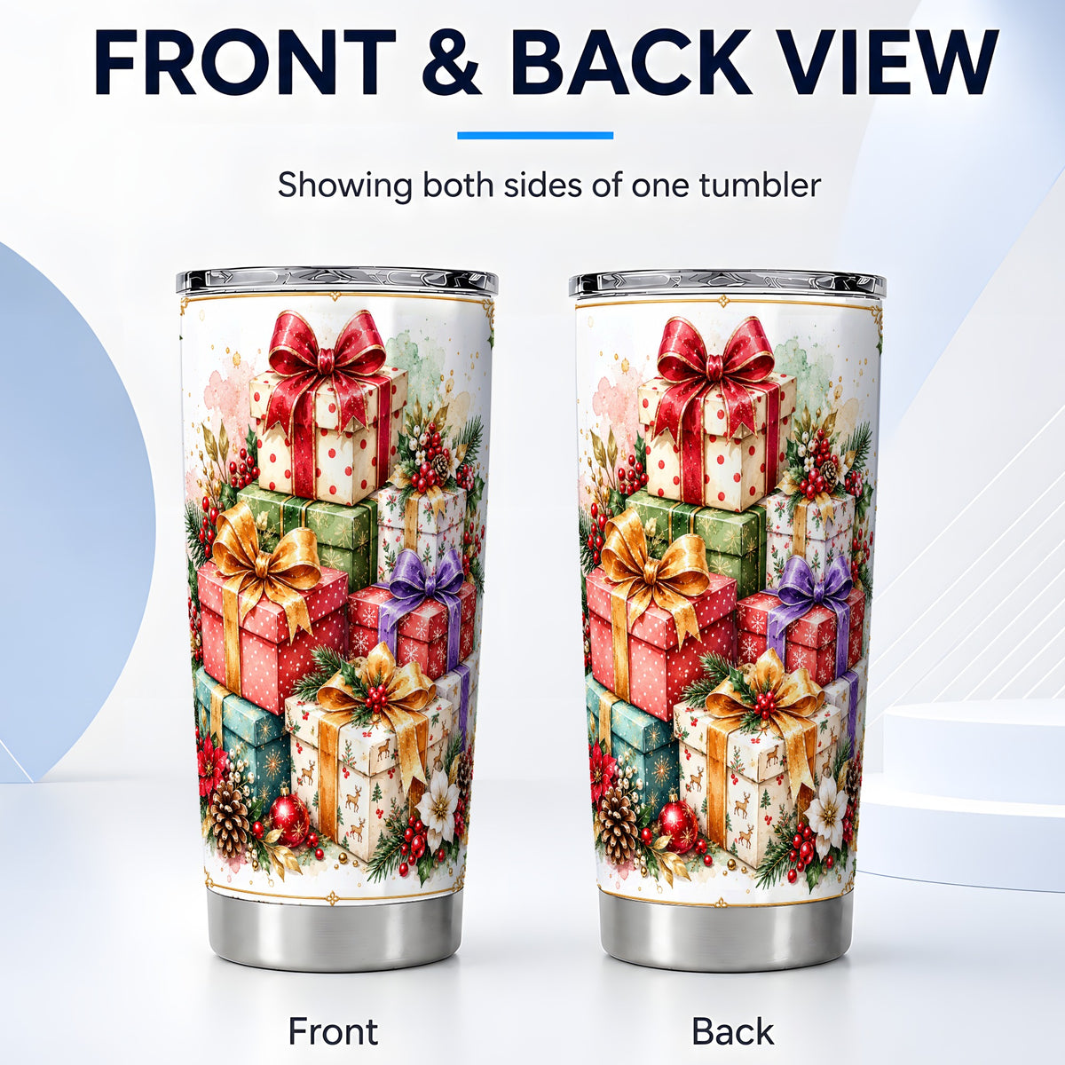 #pl[20oz|Steel] Christmas Presents 20oz Tumbler, Purple Ribbon Stainless Steel Travel Cup