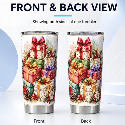 #pl[20oz|Steel] Christmas Presents 20oz Tumbler, Purple Ribbon Stainless Steel Travel Cup