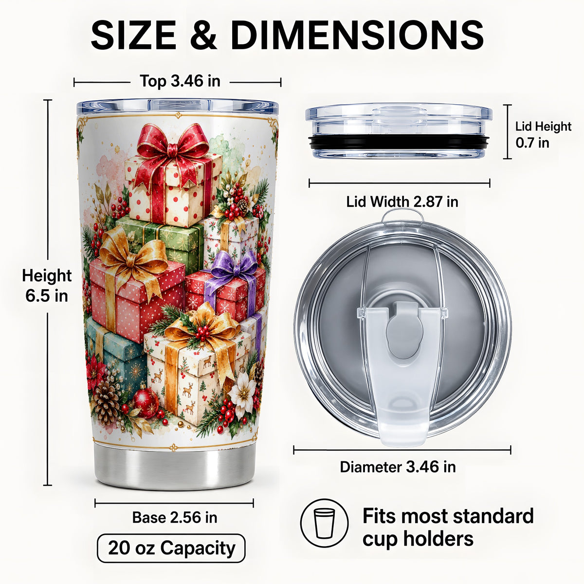 #pl[20oz|Steel] Christmas Presents 20oz Tumbler, Purple Ribbon Stainless Steel Travel Cup