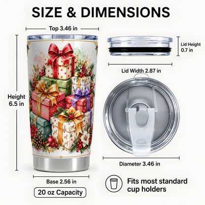#pl[20oz|Steel] Christmas Presents 20oz Tumbler, Purple Ribbon Stainless Steel Travel Cup