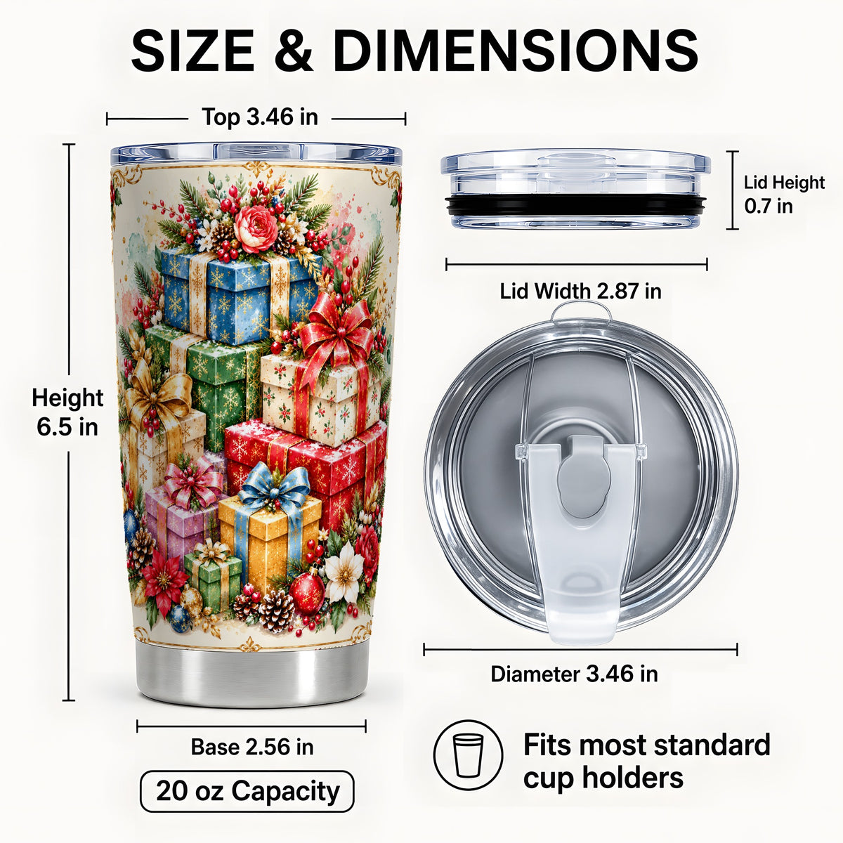 #pl[20oz|Steel] Christmas Presents 20oz Tumbler, Winter Rose Stainless Steel Travel Cup