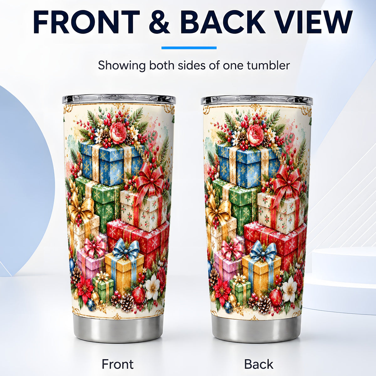 #pl[20oz|Steel] Christmas Presents 20oz Tumbler, Winter Rose Stainless Steel Travel Cup