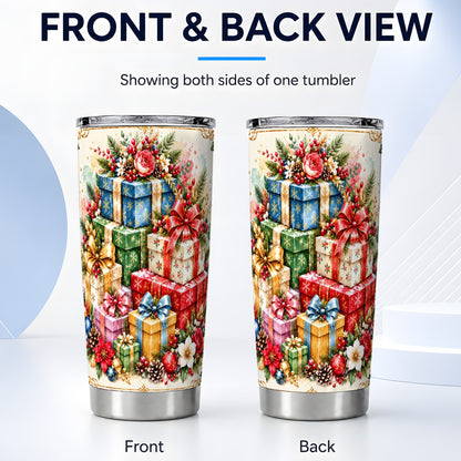 #pl[20oz|Steel] Christmas Presents 20oz Tumbler, Winter Rose Stainless Steel Travel Cup