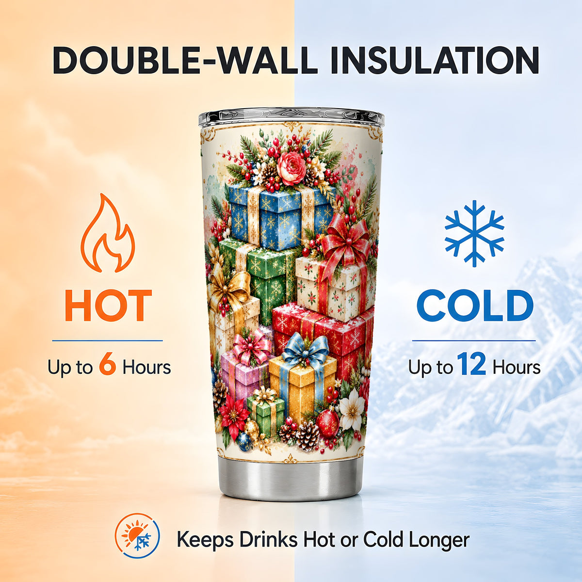 Christmas Presents 20oz Tumbler, Winter Rose Stainless Steel Travel Cup
