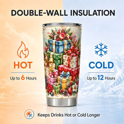 Christmas Presents 20oz Tumbler, Winter Rose Stainless Steel Travel Cup