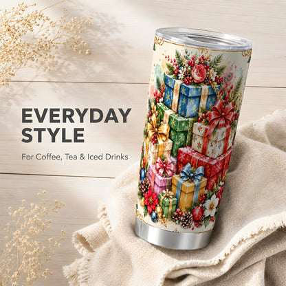 Christmas Presents 20oz Tumbler, Winter Rose Stainless Steel Travel Cup