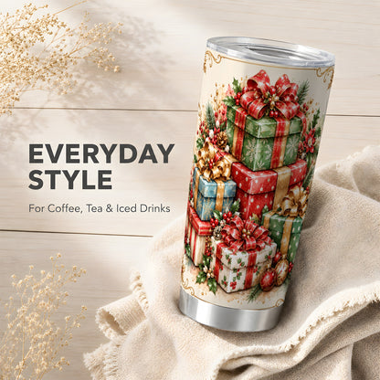 Vintage Christmas Presents 20oz Tumbler, Stainless Steel Travel Cup