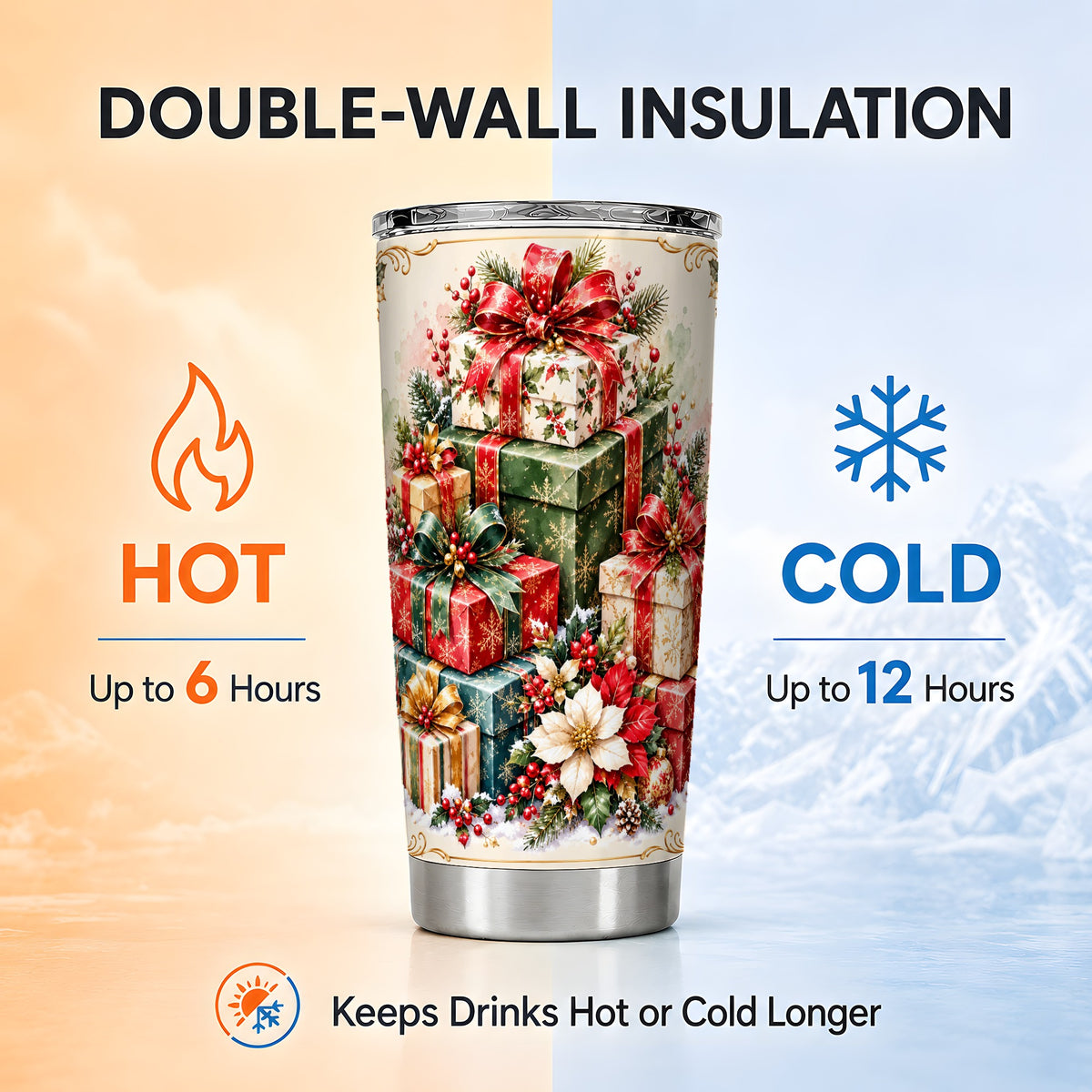 Christmas Presents 20oz Tumbler, Festive Stainless Steel Travel Cup