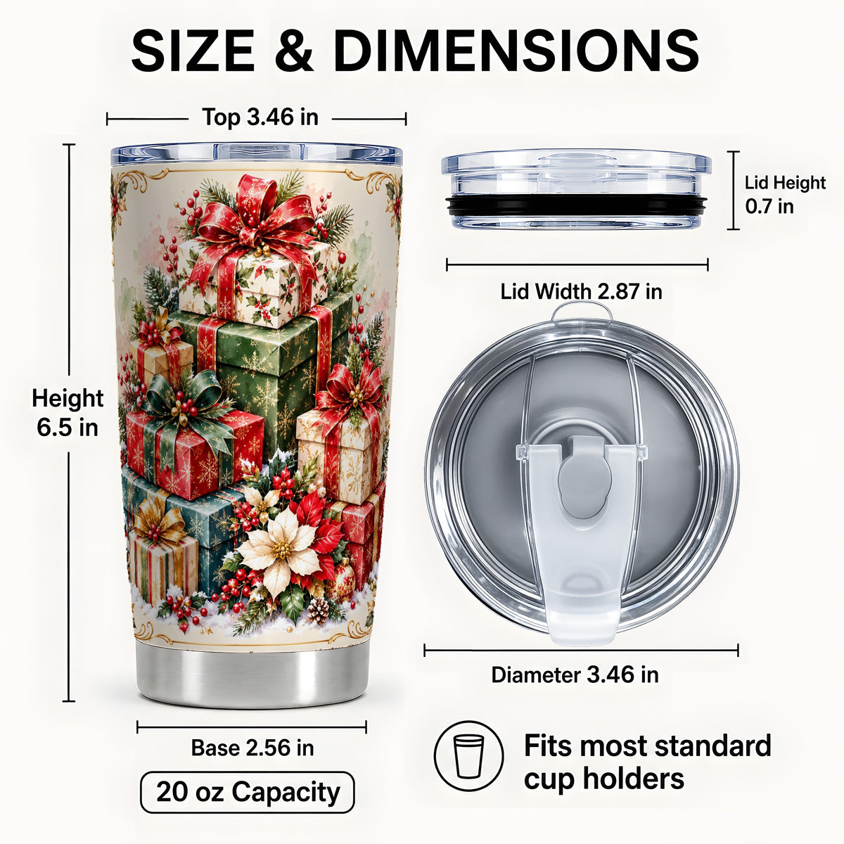 #pl[20oz|Steel] Christmas Presents 20oz Tumbler, Festive Stainless Steel Travel Cup