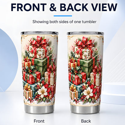 #pl[20oz|Steel] Christmas Presents 20oz Tumbler, Festive Stainless Steel Travel Cup