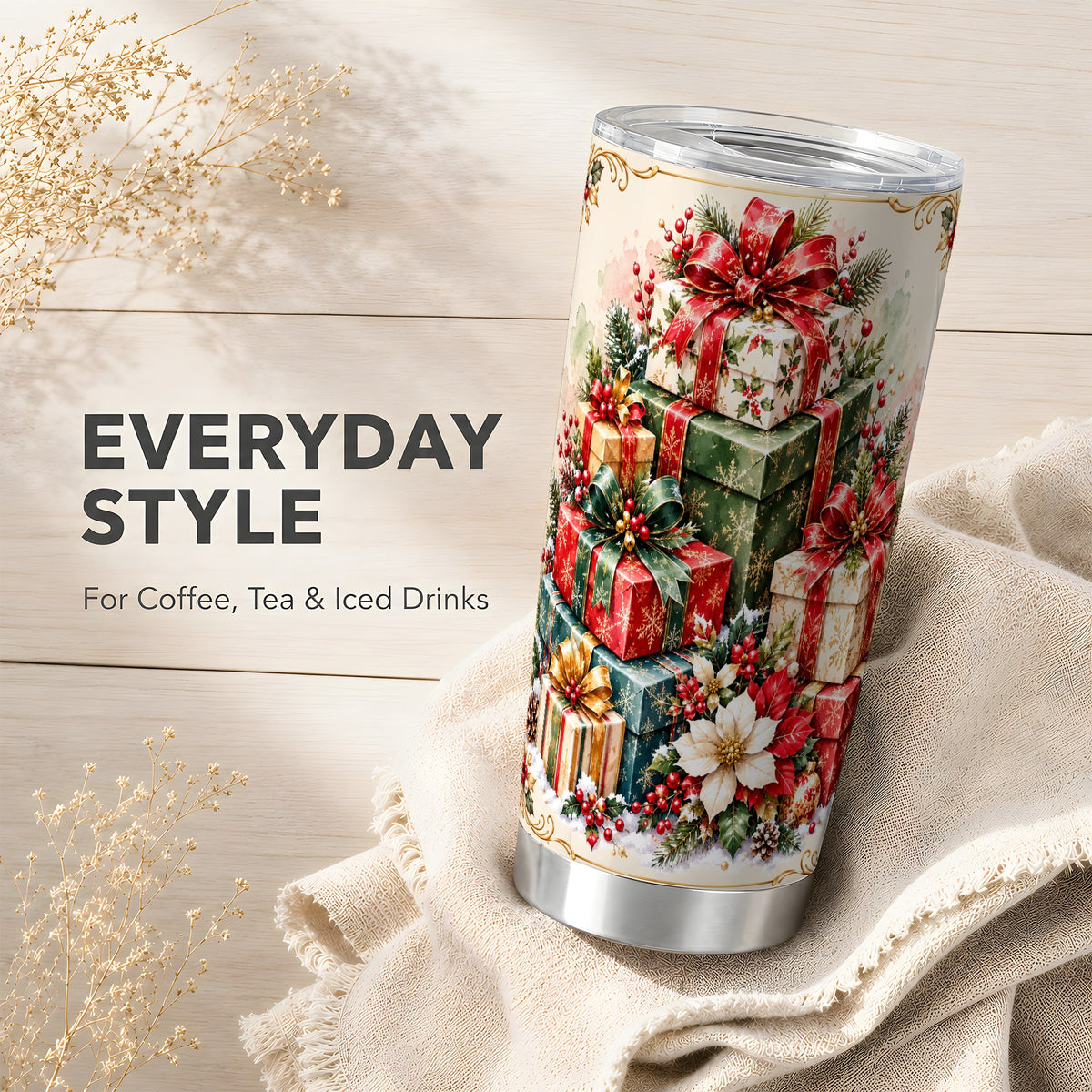 Christmas Presents 20oz Tumbler, Festive Stainless Steel Travel Cup