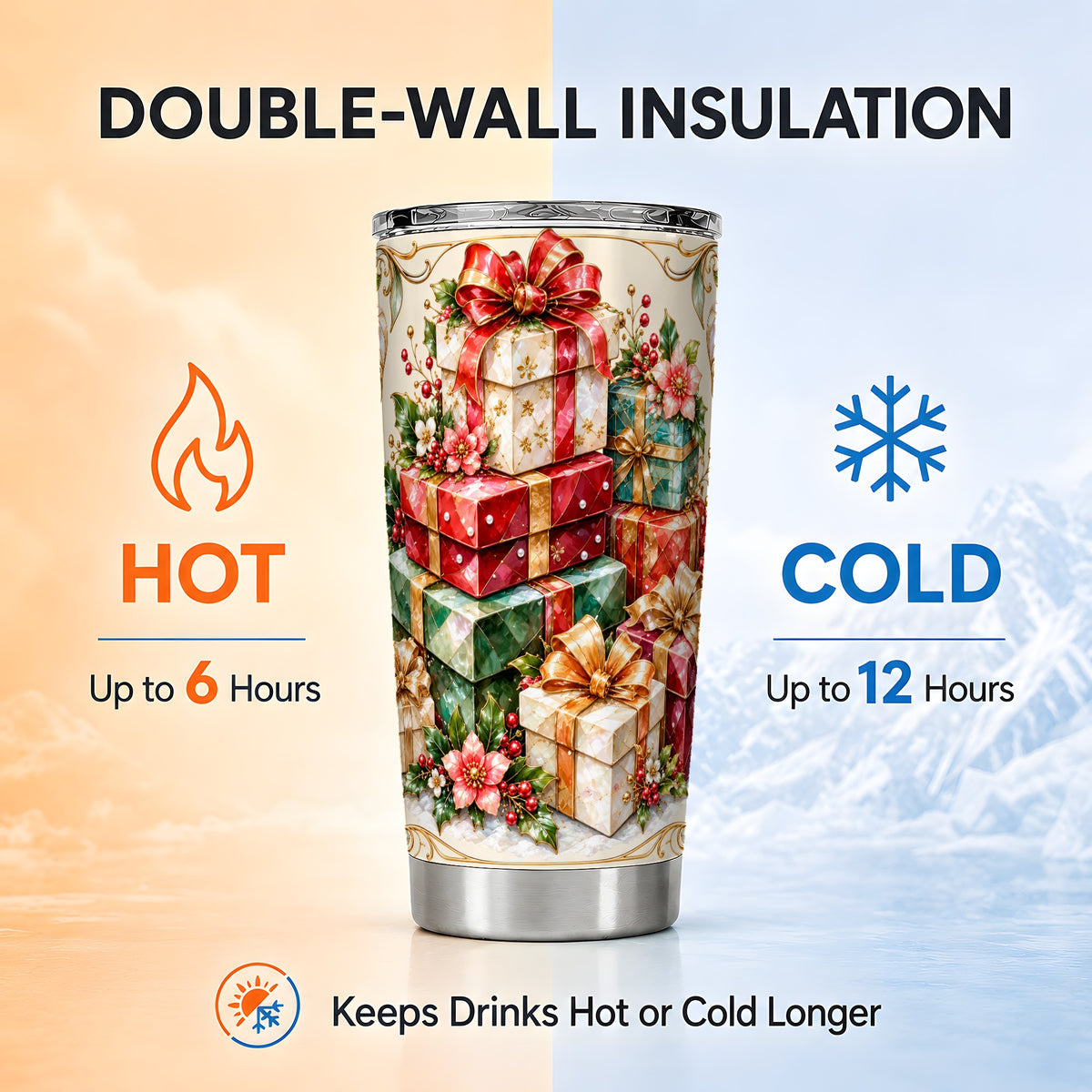 Faceted Christmas Gifts 20oz Tumbler, Holiday Stainless Steel Travel Cup