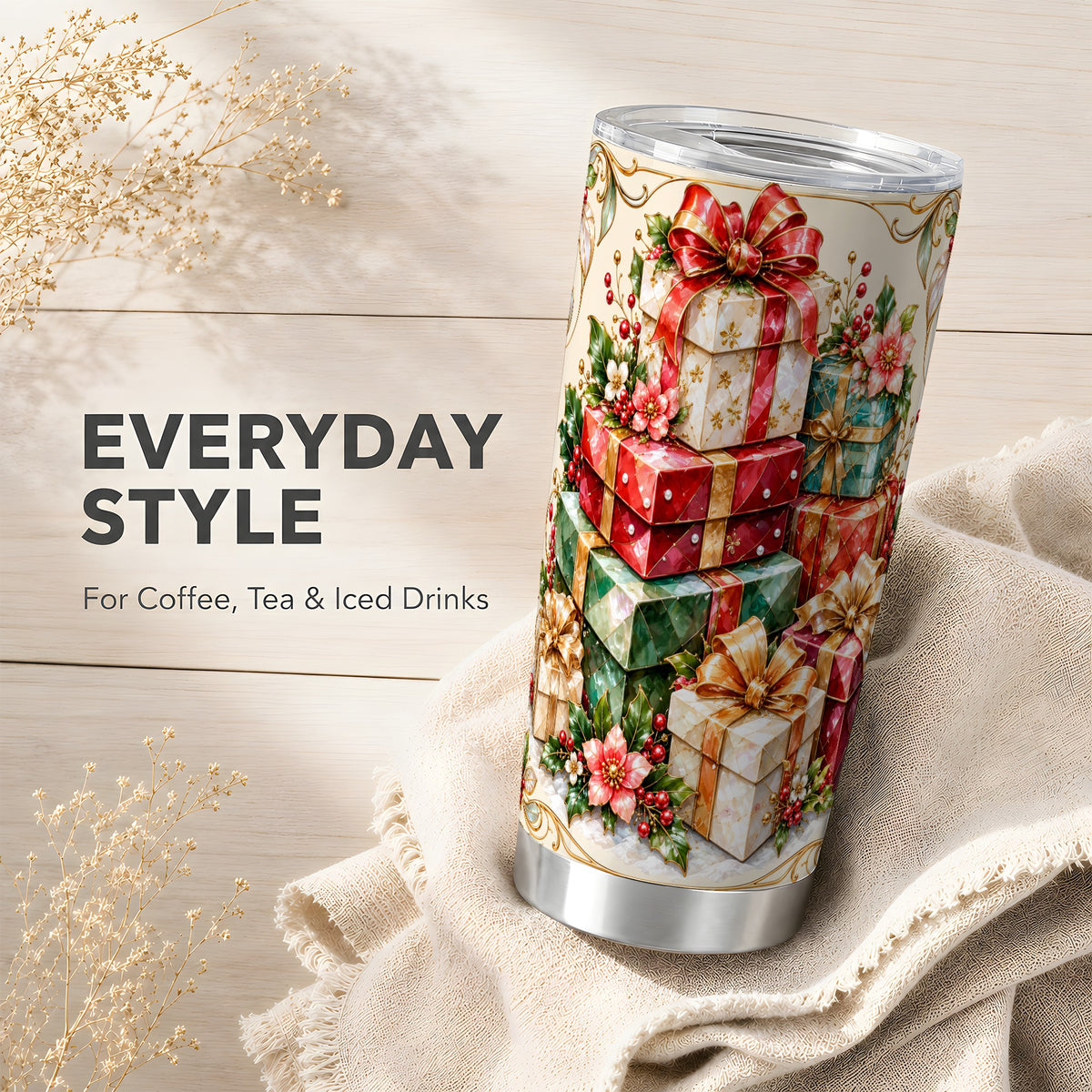 Faceted Christmas Gifts 20oz Tumbler, Holiday Stainless Steel Travel Cup