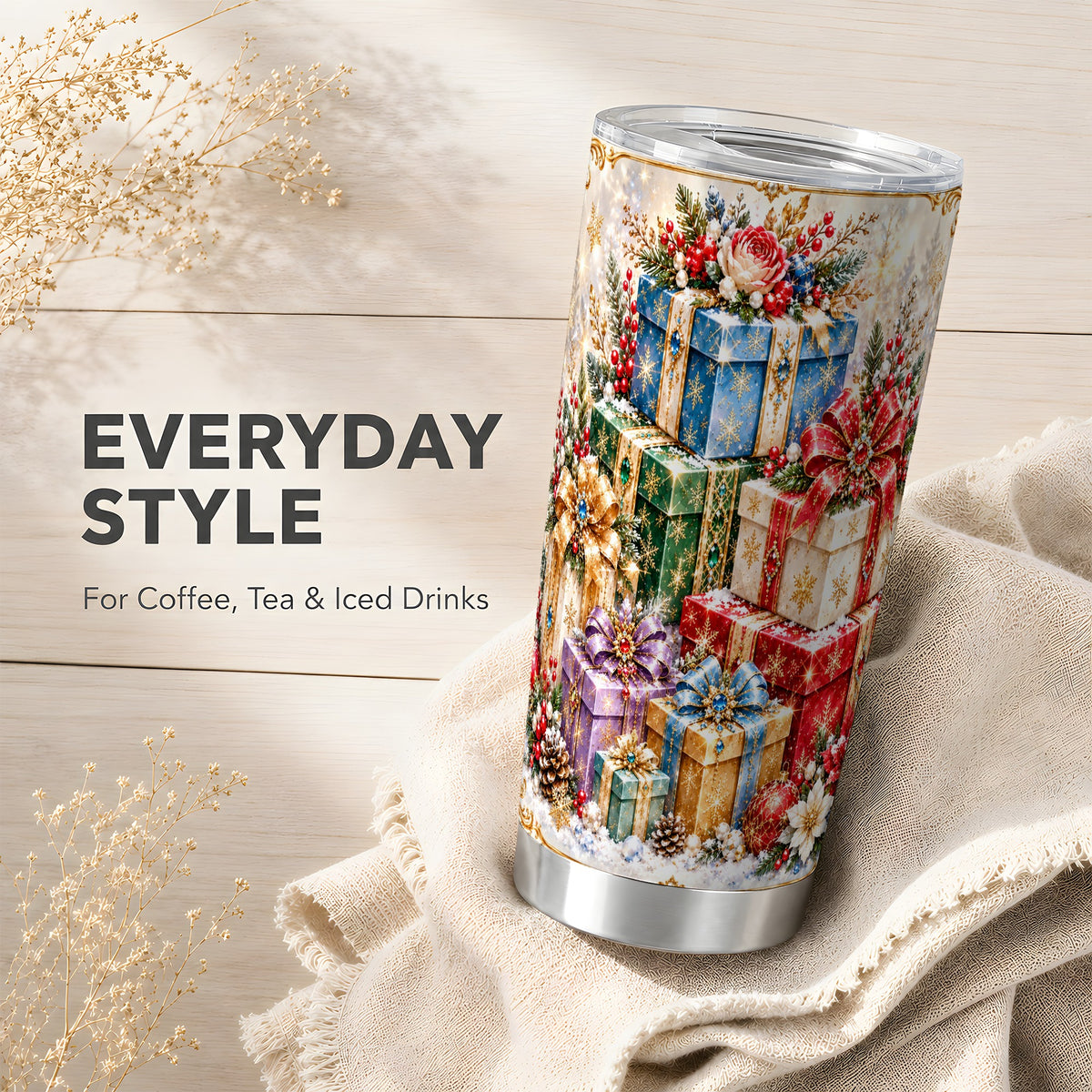 Sparkling Christmas 20oz Tumbler, Snowflake Stainless Steel Travel Cup