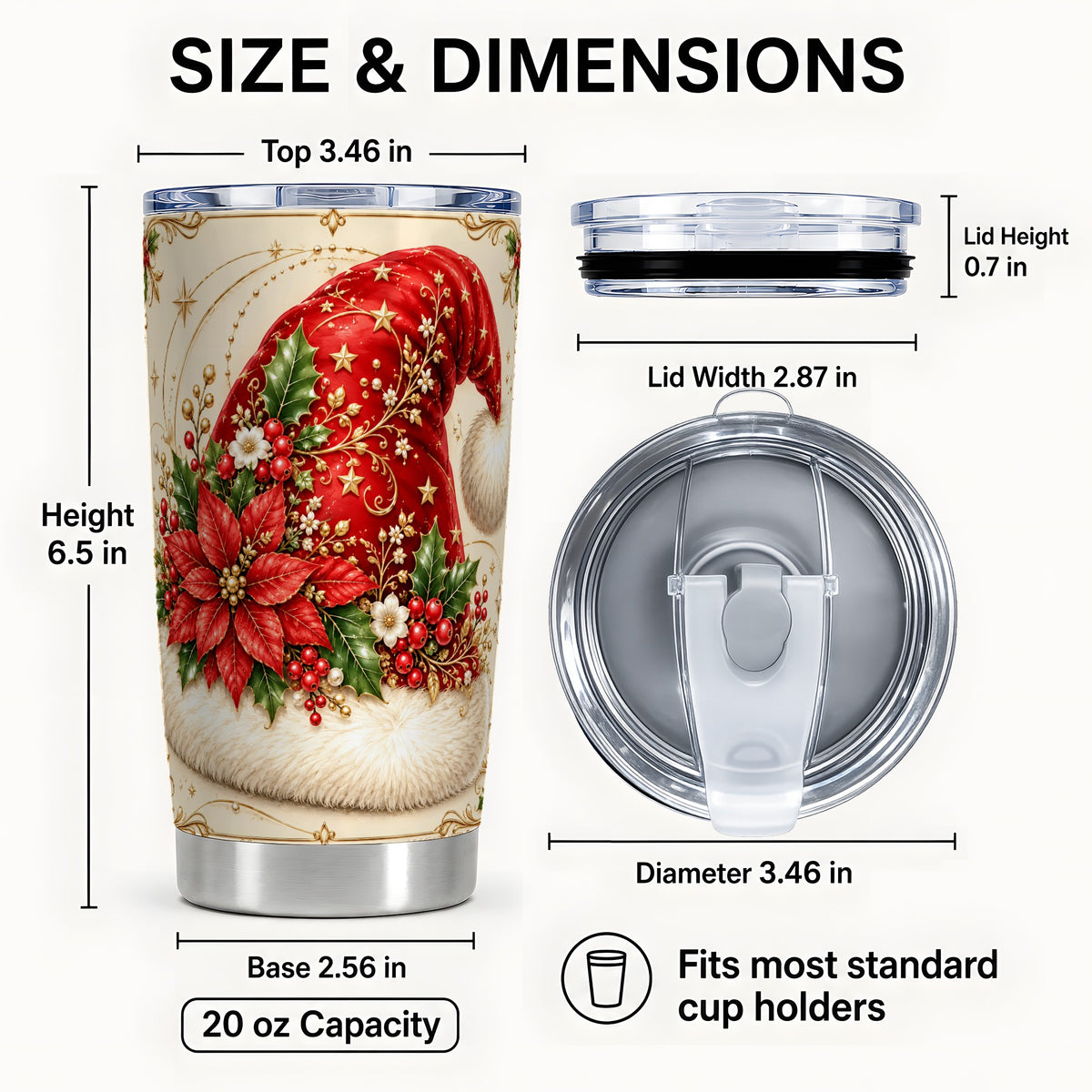 #pl[20oz|Steel] Santa Hat Floral 20oz Tumbler, Christmas Stainless Steel Travel Cup