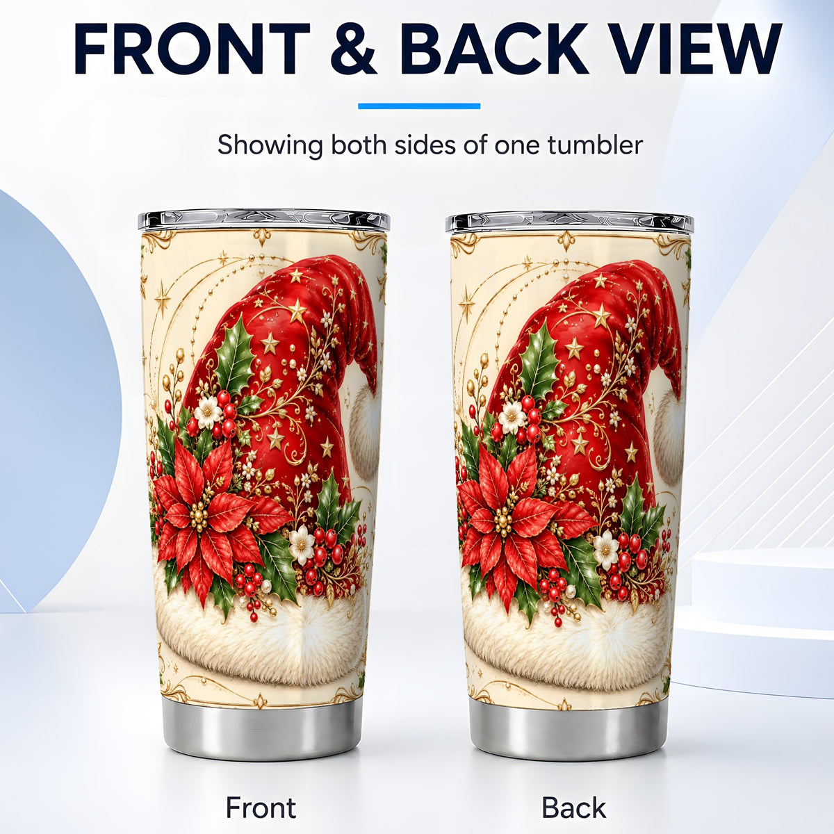 #pl[20oz|Steel] Santa Hat Floral 20oz Tumbler, Christmas Stainless Steel Travel Cup