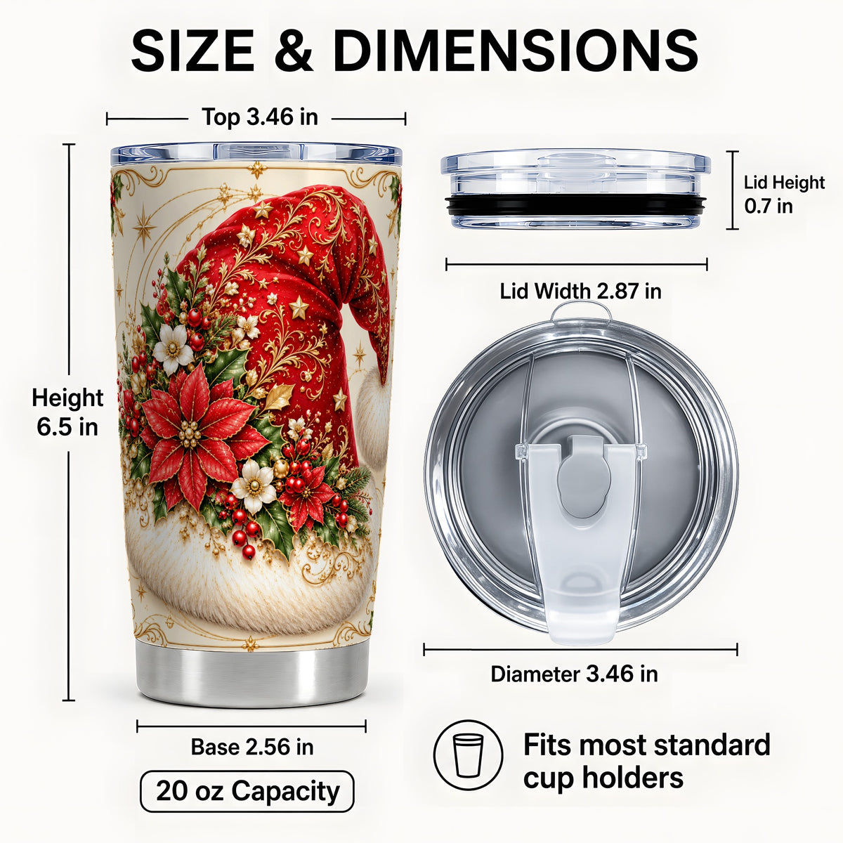 #pl[20oz|Steel] Ornate Santa Hat 20oz Tumbler, Christmas Stainless Steel Travel Cup