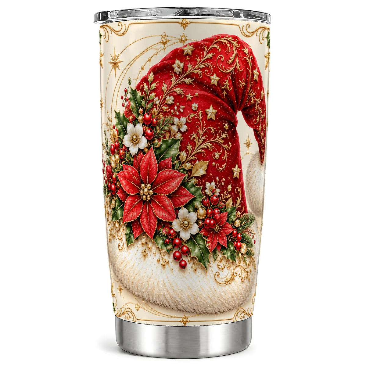 Ornate Santa Hat 20oz Tumbler, Christmas Stainless Steel Travel Cup