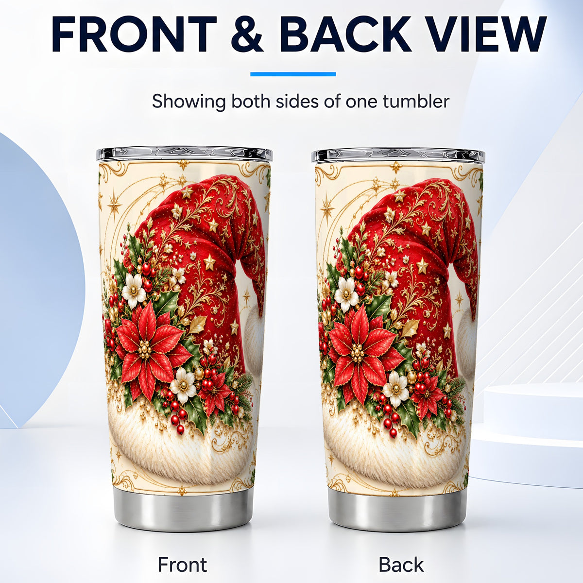 #pl[20oz|Steel] Ornate Santa Hat 20oz Tumbler, Christmas Stainless Steel Travel Cup