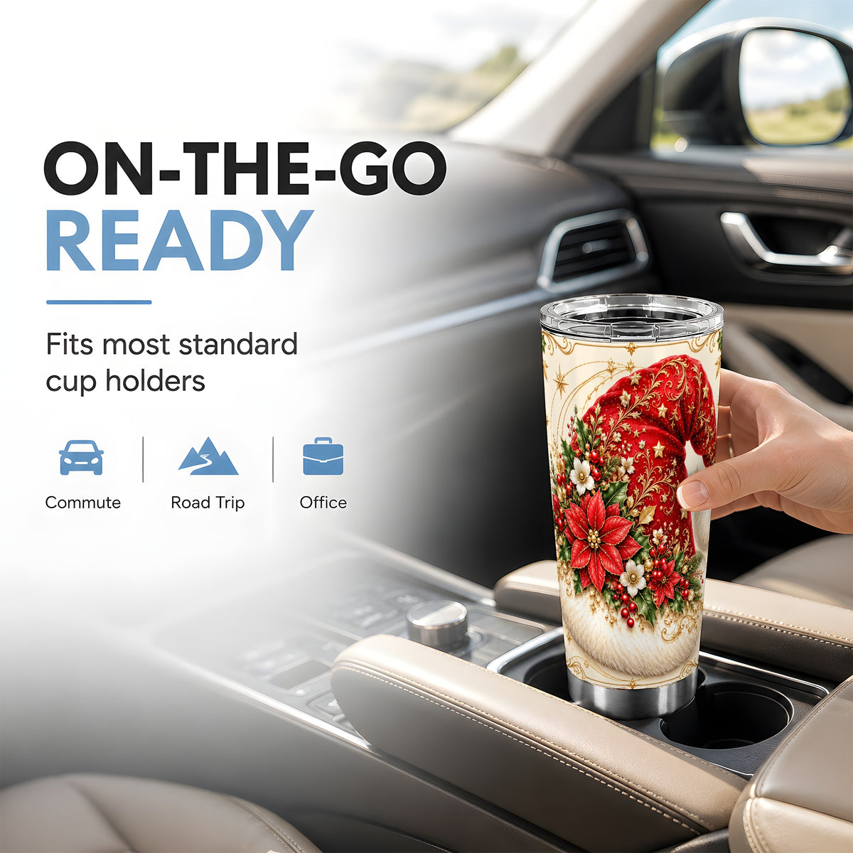 Ornate Santa Hat 20oz Tumbler, Christmas Stainless Steel Travel Cup