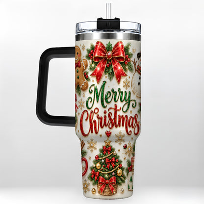 #pl[40oz|Black] Merry Christmas 40oz Tumbler with Handle, Festive Holiday Drinkware