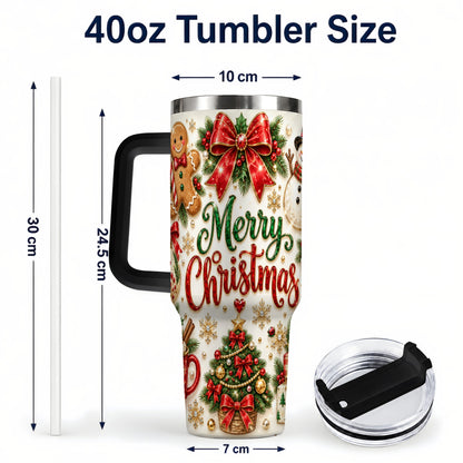 #pl[40oz|Black] Merry Christmas 40oz Tumbler with Handle, Festive Holiday Drinkware