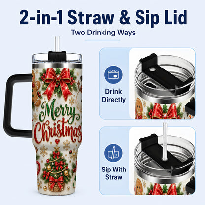#pl[40oz|Black] Merry Christmas 40oz Tumbler with Handle, Festive Holiday Drinkware