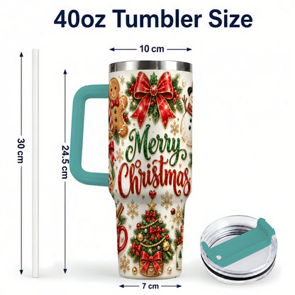 #pl[40oz|Green] Merry Christmas 40oz Tumbler with Handle, Festive Holiday Drinkware