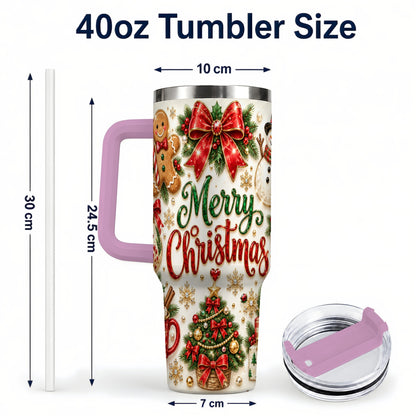 #pl[40oz|Pink] Merry Christmas 40oz Tumbler with Handle, Festive Holiday Drinkware