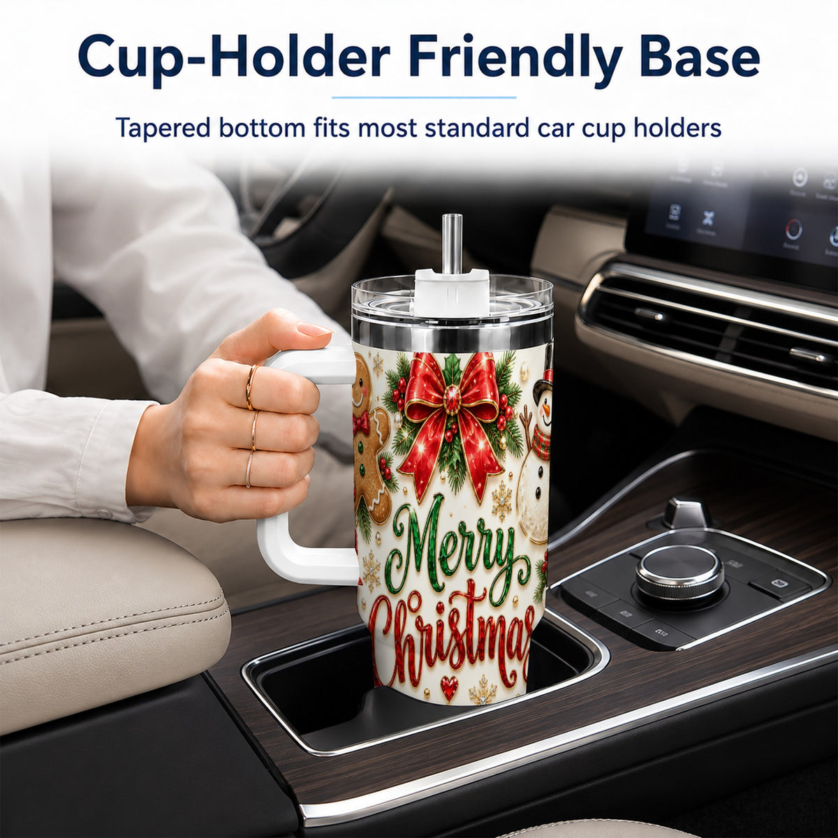 Merry Christmas 40oz Tumbler with Handle, Festive Holiday Drinkware