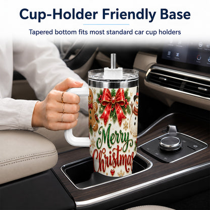 Merry Christmas 40oz Tumbler with Handle, Festive Holiday Drinkware