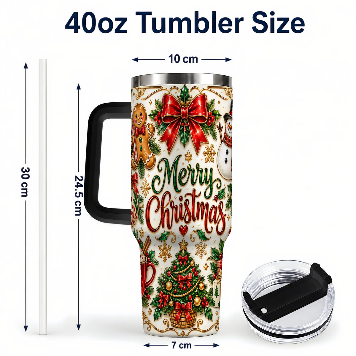 #pl[40oz|Black] Ornate Christmas 40oz Tumbler with Handle, Victorian Holiday Style