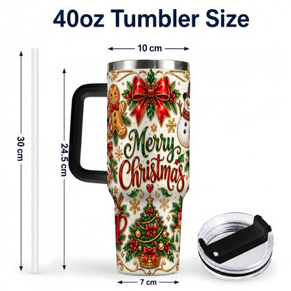 #pl[40oz|Black] Ornate Christmas 40oz Tumbler with Handle, Victorian Holiday Style