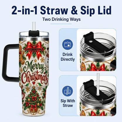 #pl[40oz|Black] Ornate Christmas 40oz Tumbler with Handle, Victorian Holiday Style