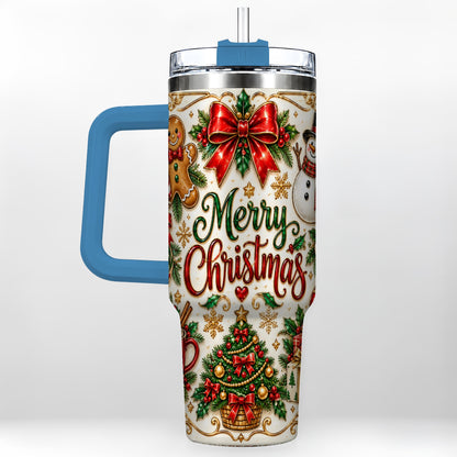 #pl[40oz|Blue] Ornate Christmas 40oz Tumbler with Handle, Victorian Holiday Style