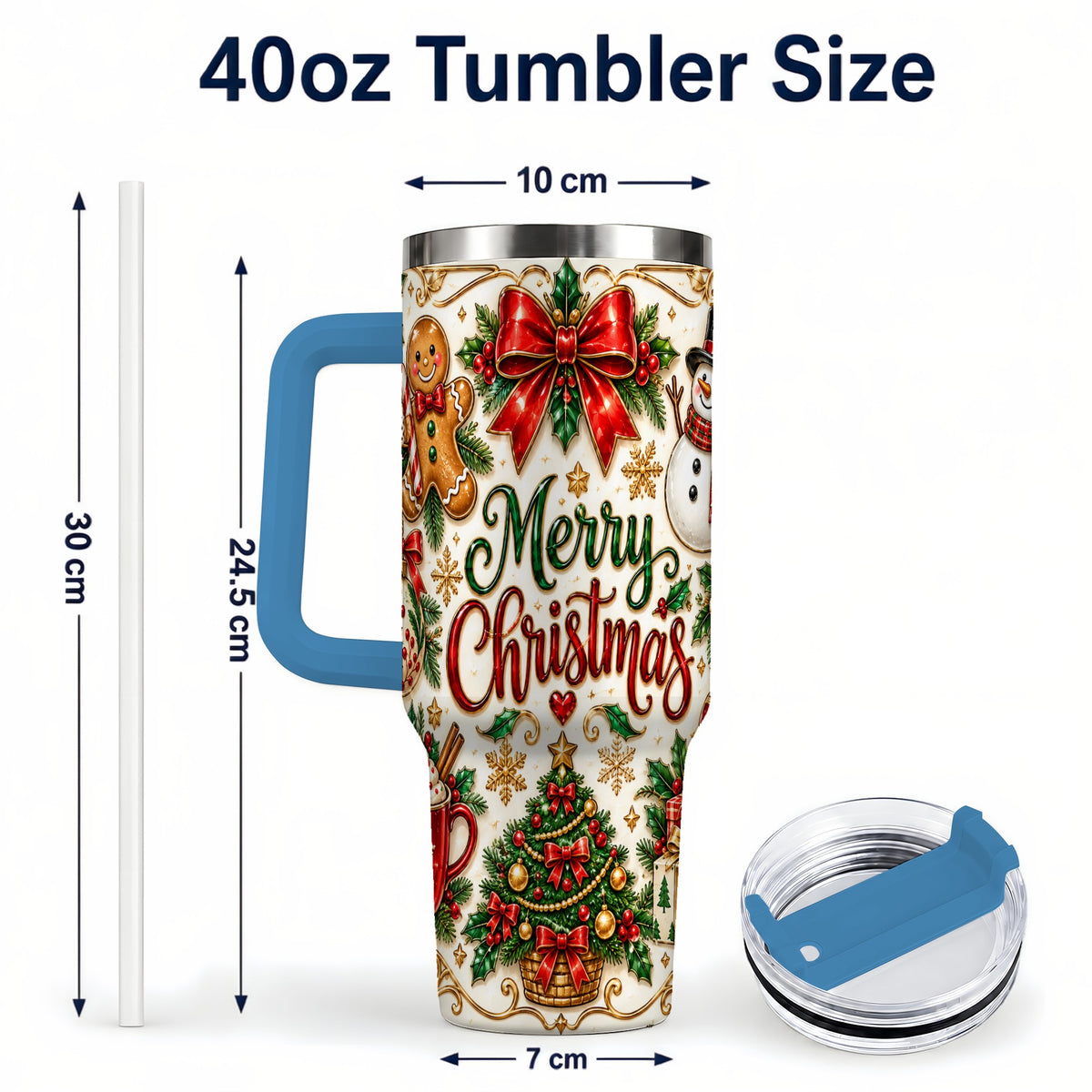 #pl[40oz|Blue] Ornate Christmas 40oz Tumbler with Handle, Victorian Holiday Style
