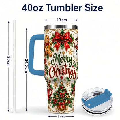 #pl[40oz|Blue] Ornate Christmas 40oz Tumbler with Handle, Victorian Holiday Style